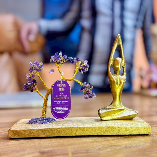 Amethyst Gemstone Yoga Garden Tilted Tree - Sukhasana Pose