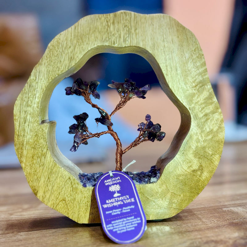 Amethyst Gemstone Tree Garden in Mango Wood