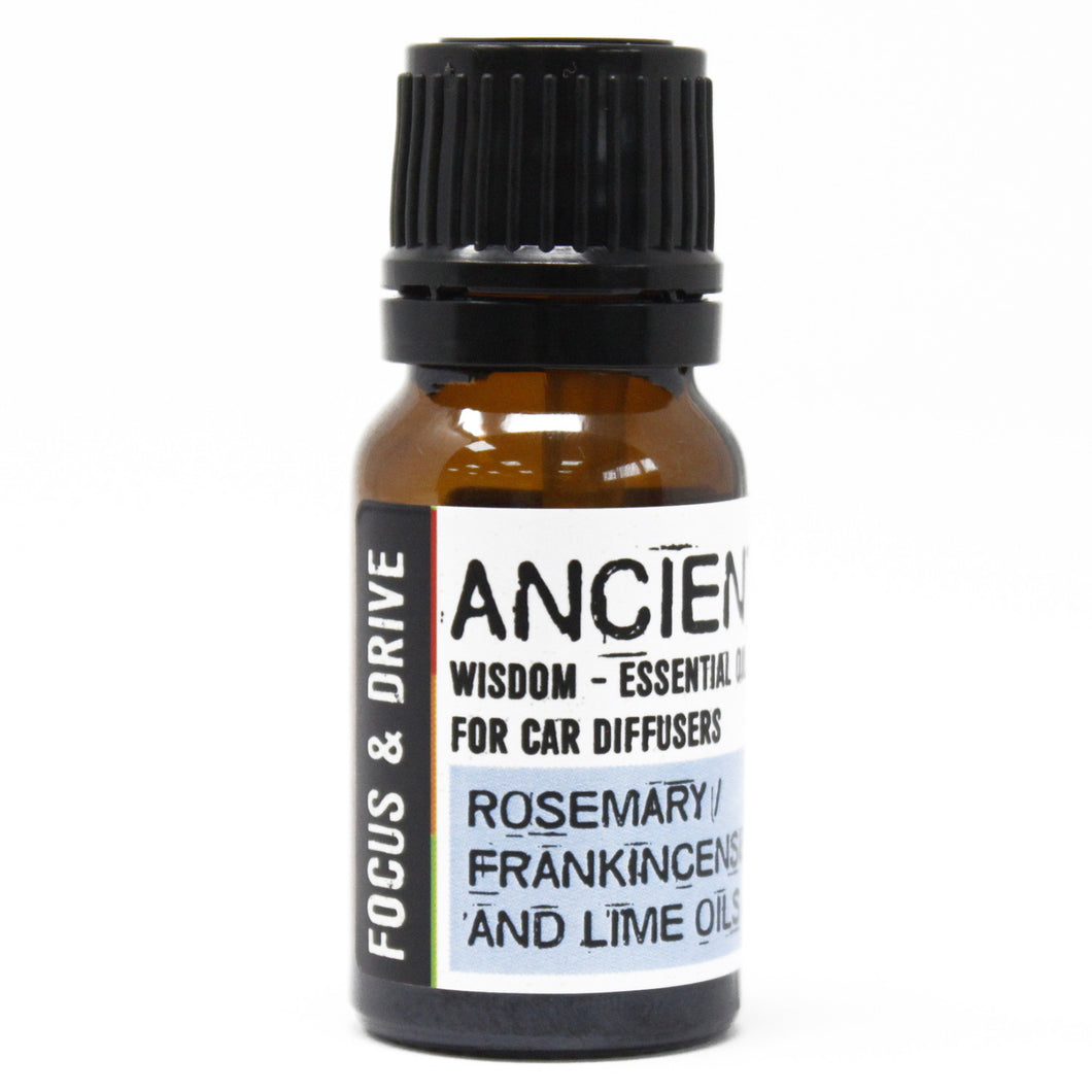 Aromatherapy Car Blend - Focus & Drive  Use this aromatherapy car blend with any or our car diffusers.  This refreshing combination of the Rosemary, Lime and Frankincense essential oils will keep you feeling fresh & focused and may help you to make good decisions while on the road.