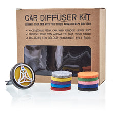 Load image into Gallery viewer, Pewter Yoga Chakra Aromatherapy Car Diffuser Kit