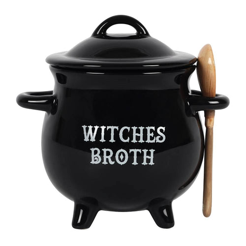 Black Witches Broth Cauldron Soup Bowl with Spoon