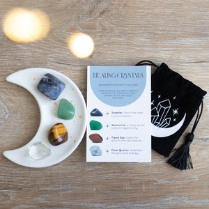 Success Healing Crystal Set With Moon Trinket Dish