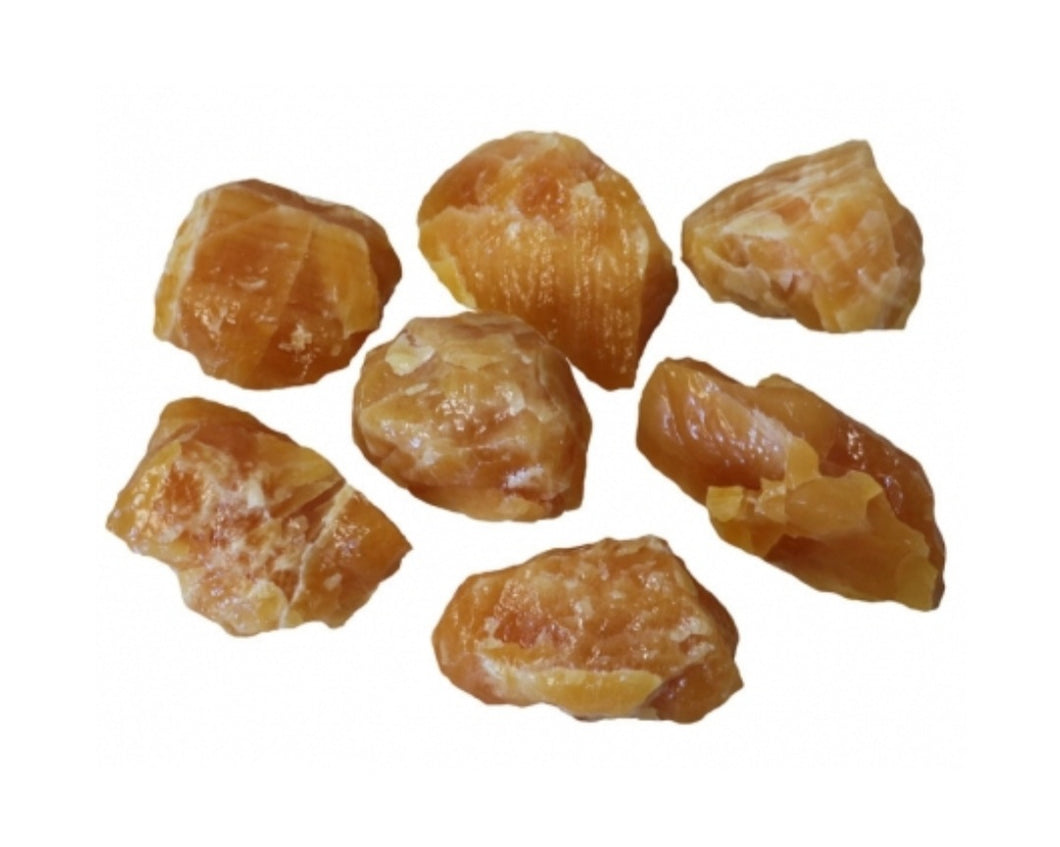 Orange Calcite Rough Crystal.  Orange Calcite is an incredibly energizing and cleansing stone, particularly for the lower chakras, or energy centers, concerned with our feelings of belonging in the world, being connected to others and the planet, and our creativity.  It is an excellent stone to choose to balance the emotions and release feelings of fear and anxiety.