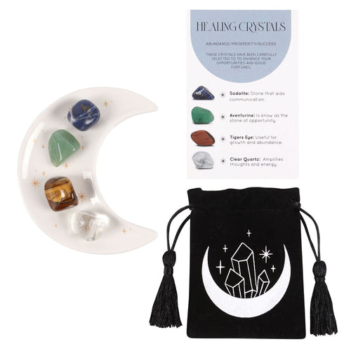 Success Healing Crystal Set With Moon Trinket Dish
