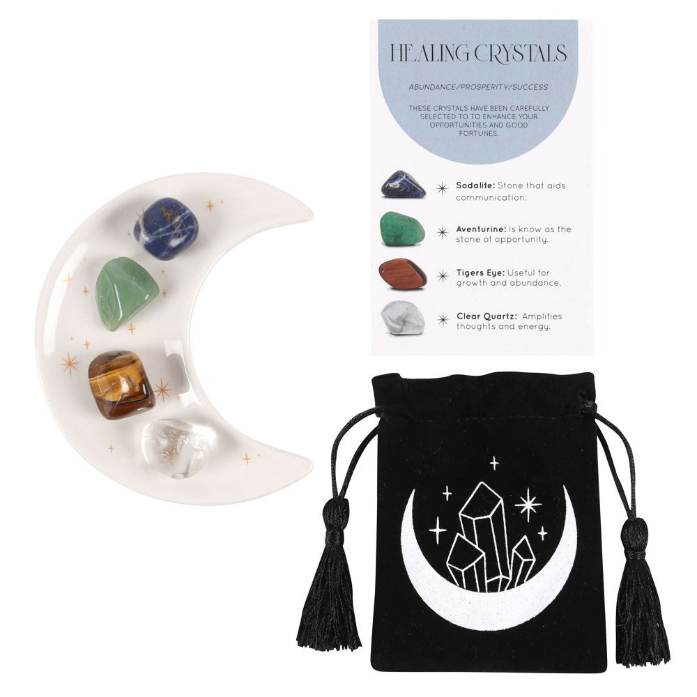 Success Healing Crystal Set With Moon Trinket Dish