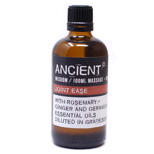 Joints Ease Massage Oil.  These Massage Oils are blended in Grape Seed Oil.  Contains 100ml.  Essential Oil Ingredients:  Rosemary Ginger Geranium  