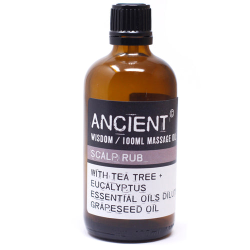 Scalp Rub Massage Oil.  These Massage Oils are blended in Grape Seed Oil.  Contains 100ml.  Tea Tree Eucalyptus