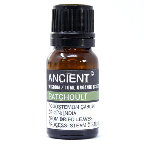 Patchouli essential oil is said to have a balancing effect on the emotions and create an amorous atmosphere.  When used in an oil burner, it eases anxiety and depression. Used in bath water, it is   believed to help skin and scalp complaints, fungal infections, fluid retention, break down cellulite and ease constipation. It has excellent tissue regenerating properties, speeds up healing and fights infections. Thus, it helps acne, eczema, weeping sores, ulcers, and athlete's foot.