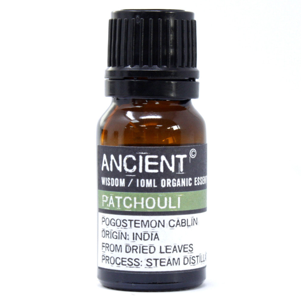 Patchouli essential oil is said to have a balancing effect on the emotions and create an amorous atmosphere.  When used in an oil burner, it eases anxiety and depression. Used in bath water, it is   believed to help skin and scalp complaints, fungal infections, fluid retention, break down cellulite and ease constipation. It has excellent tissue regenerating properties, speeds up healing and fights infections. Thus, it helps acne, eczema, weeping sores, ulcers, and athlete's foot.